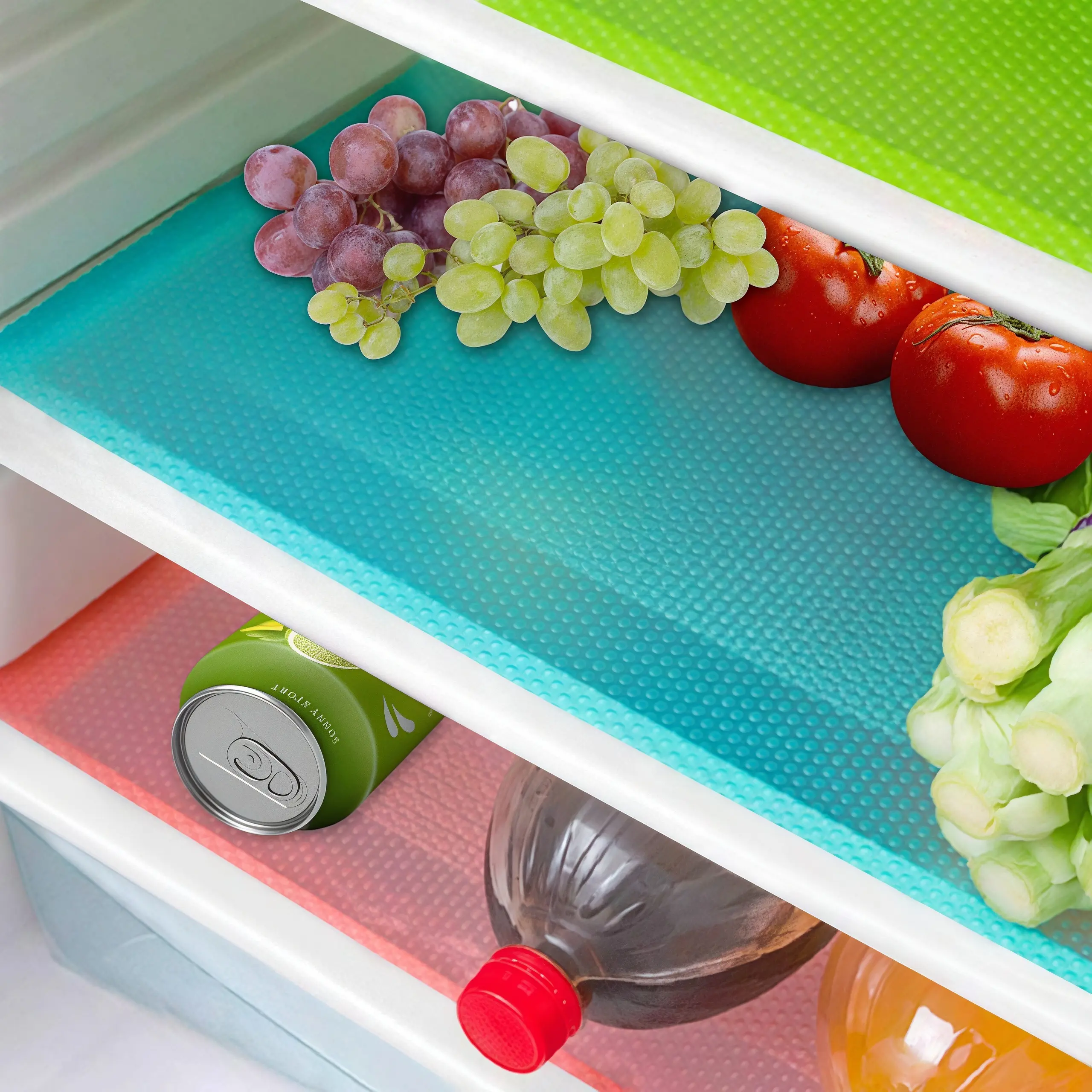 LMMAKE 4PCS Cuttable Rectangle EVA Refrigerator Lining Mats, 17.5"x11.5" Food-Grade Non-Toxic Waterproof Non-Slip Kitchen Decor Mats, Easy-Clean for Fridge Drawers & Cabinets to Keep Your Kitchen Clean
