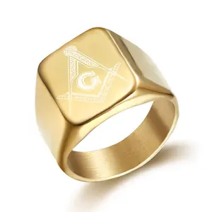 Elegant Fashion Rings - Men's Stainless Steel Hip-hop Ring with Freemason Mark and Lettered AG, Daily & Thanksgiving Party Costume Jewelry Accessory
