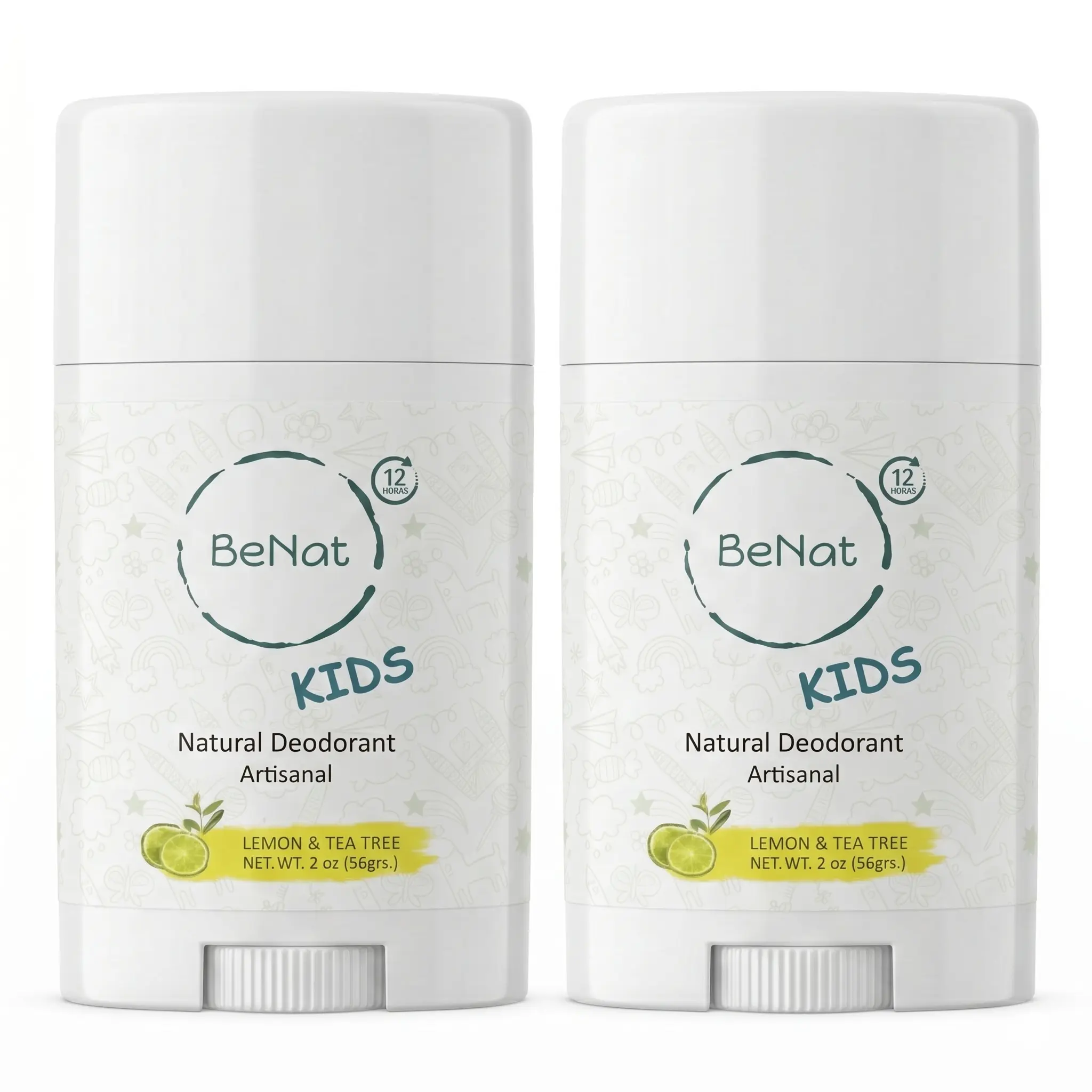 2-Pack all-Natural Deodorants for Kids & Teens - Aluminum-Free Hypoallergenic Stick, Long-Lasting Odor Protection for Sensitive Skin, Unisex Boys & Girls