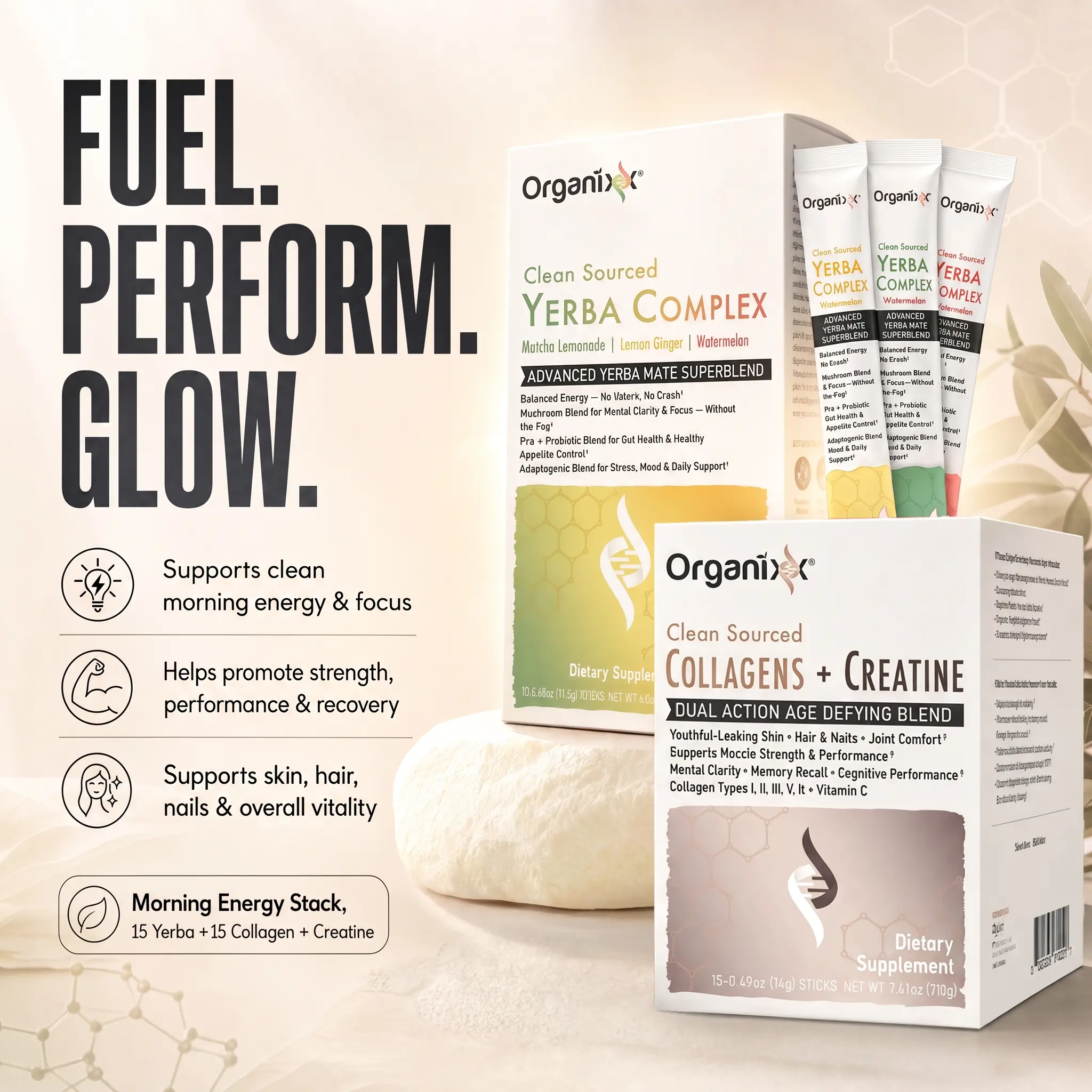 Organixx Morning Energy Stack Dietary Supplement - 15 of Each VB, Natural Drink Mix with Caffeine Boost