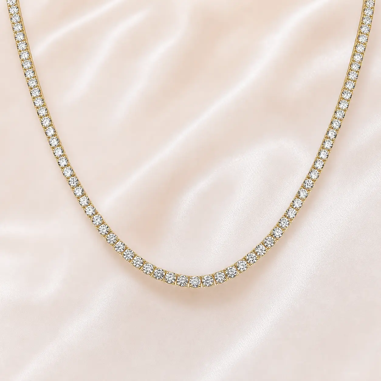 14K Gold-Plated Tennis Necklace - Simulated Diamond Tennis Chain - Sparkling Cubic Zirconia Necklace (Available Sizes: 15", 18") - Upgraded Design with Secure Box Clasp and Safety Lock - Gold Jewelry Necklace for Men and Women
