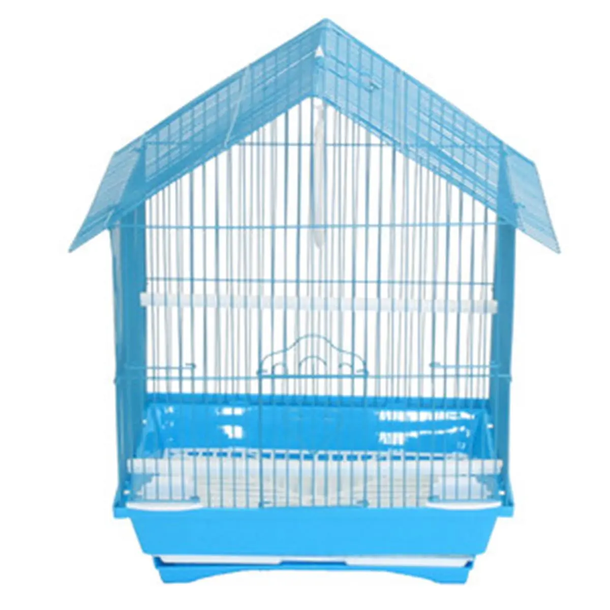 212 MAIN Enclosed House-Shape Small Parrot Cage for Hamsters, Mice, Rats, Easy-Cleaning with Slide-Out Tray, 2 Perches, Carry Handle & Top Handle, 11x9x16 in, Blue
