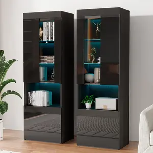 Amerlife 2 71" Tall Bookcase Storage Cabinet with Glass Doors, LED Bookshelf Display with 5 Tier Storage Shelves & Adjustable Glass Shelves/Best Gift Ideas/Christmas Gifts