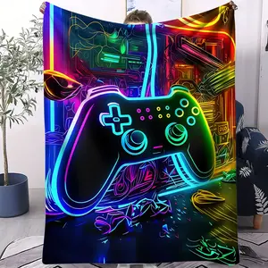 1 Single-Sided Printed Plush Blanket Featuring a Gaming Controller Design, Soft, Warm, And Lightweight, Suitable For Beds, Sofas, Cars, And Room Decoration