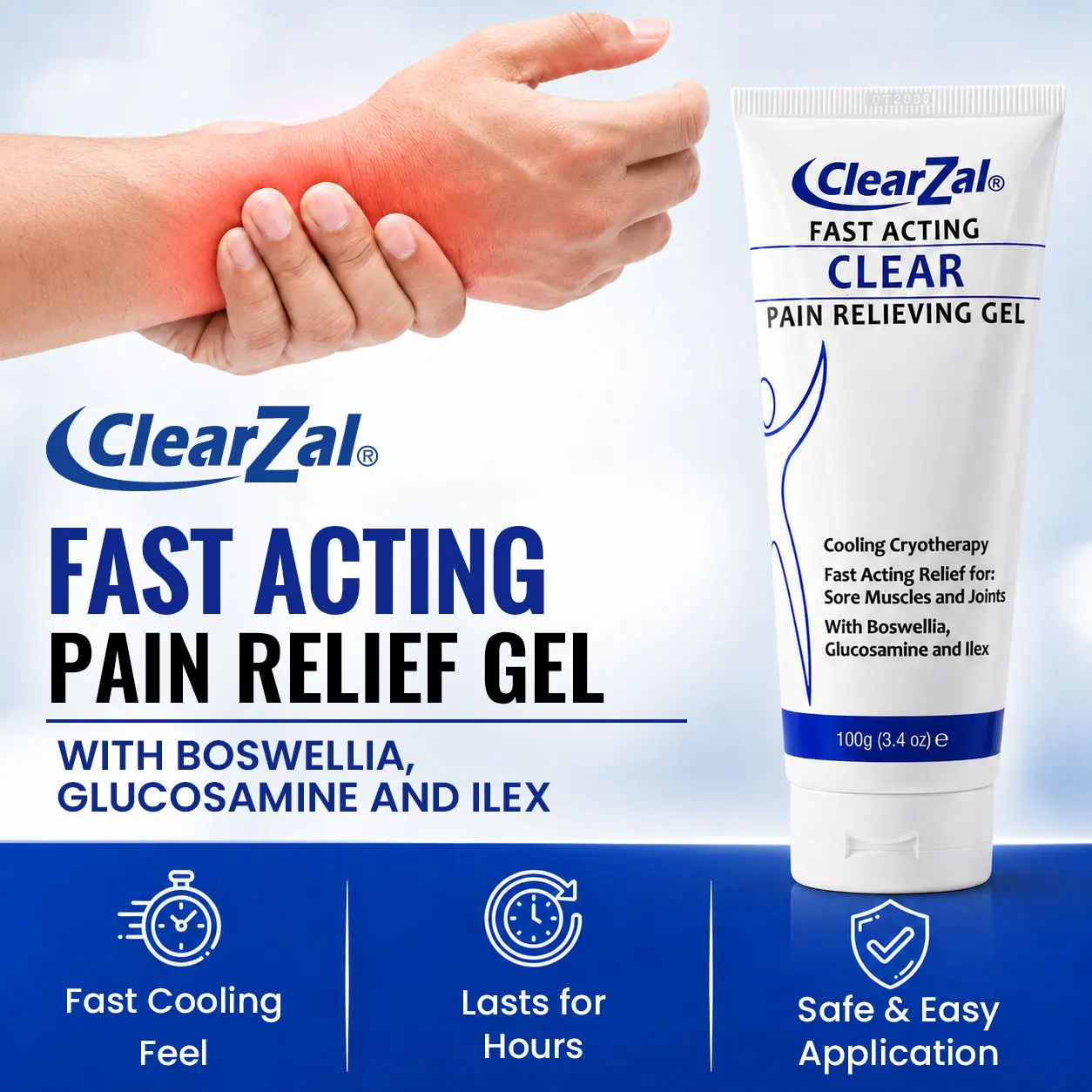 Clearzal Instant Soothing Cooling Gel 100g, Muscle Revival Body Gel, Cooling with Menthol and Frankincense, Helps Relieve Muscle Tension , Relax your waist, legs, knees, shoulders and neck to relieve fatigue, Sports Soothing Cooling Gel [Star]