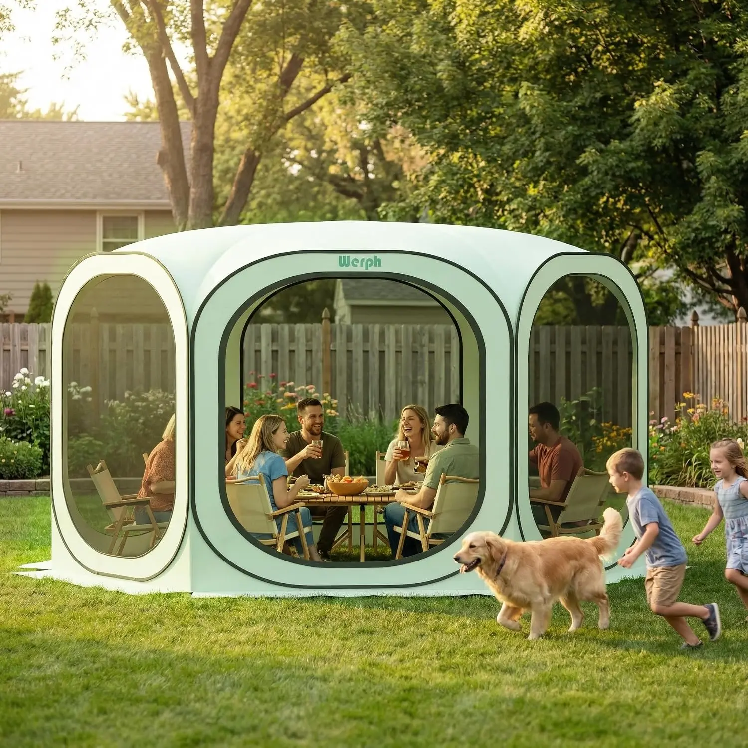 Werph 12x12 Pop Up Screen Tent, Mosquito Net Gazebo, UV Resistant, Green | Roof Waterproof Screen Canopy, Quick Setup Outdoor Shelter for Backyard, Patio, Garden, Picnic, Camping and Events
