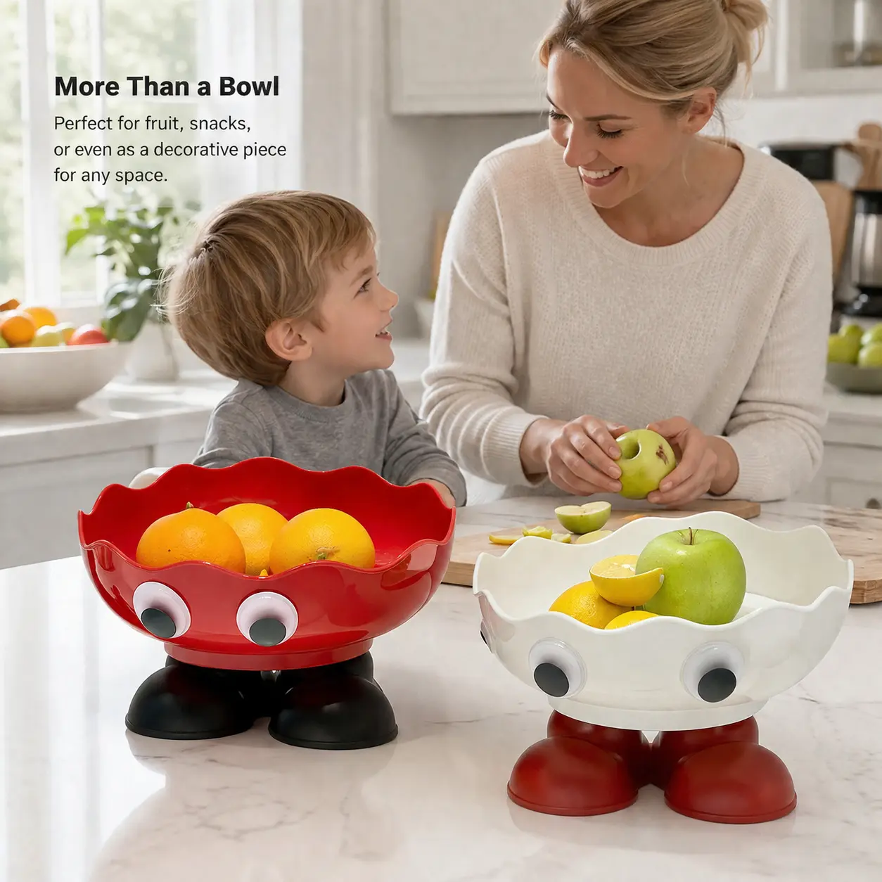 1 Count, Cartoon Eye Big Foot Fruit Platter, Wavy Opening Large Capacity Tray for Home Desktop Storing Fruits, Candies and Small Items