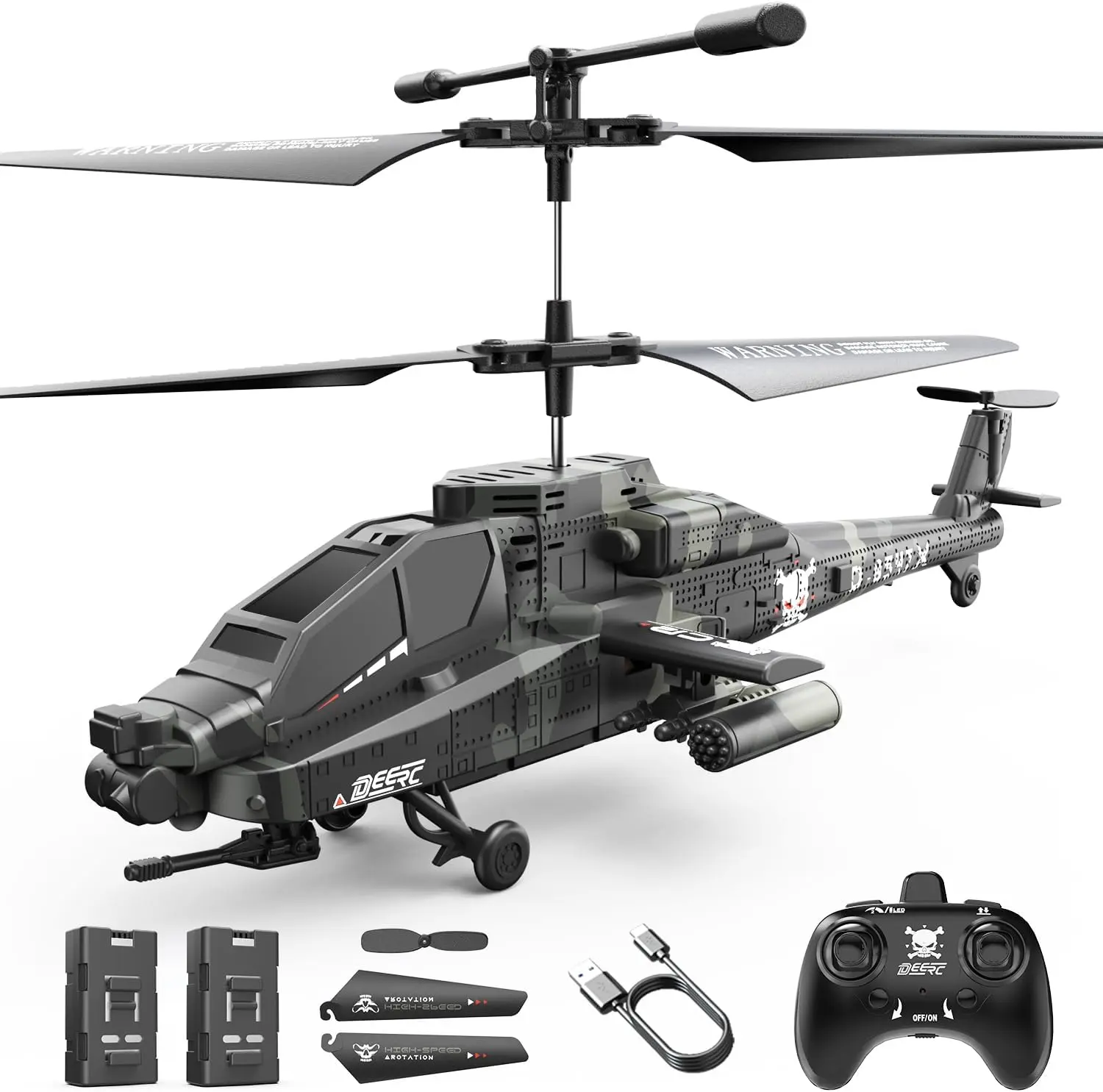 DEERC RC Helicopter Drone - 2.4GHz Remote Controlled Aircraft, LED Lights, Altitude Hold, 26 Mins Flight Time, 2 Batteries, Durable Design, PVC-Free Boys' Toy for Ages 12+, Kids' Fun Gift