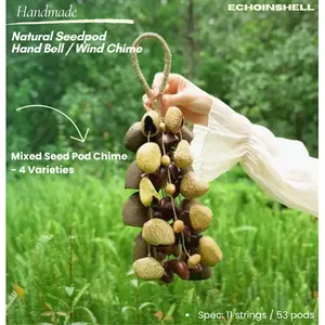 ECHOINSHELL Handmade Natural Seedpod Chime Rattle Eco Friendly Handcrafted Artisan Christmas Gift Soothing Sounds for Yoga Meditation Home Decor Fruit Hanging Ornaments Hangable Christmas Gift Thanksgiving Gift - Nature