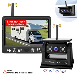 ConewVehicle Wireless Magnetic Solar Backup Camera for Truck HD 1080P Rear View Camera Portable Rechargeable 5 Inch Monitor System for Car Truck SUV RV Trailer Camper 1 Minute Easy Install Flexible Mounting dashcam Options