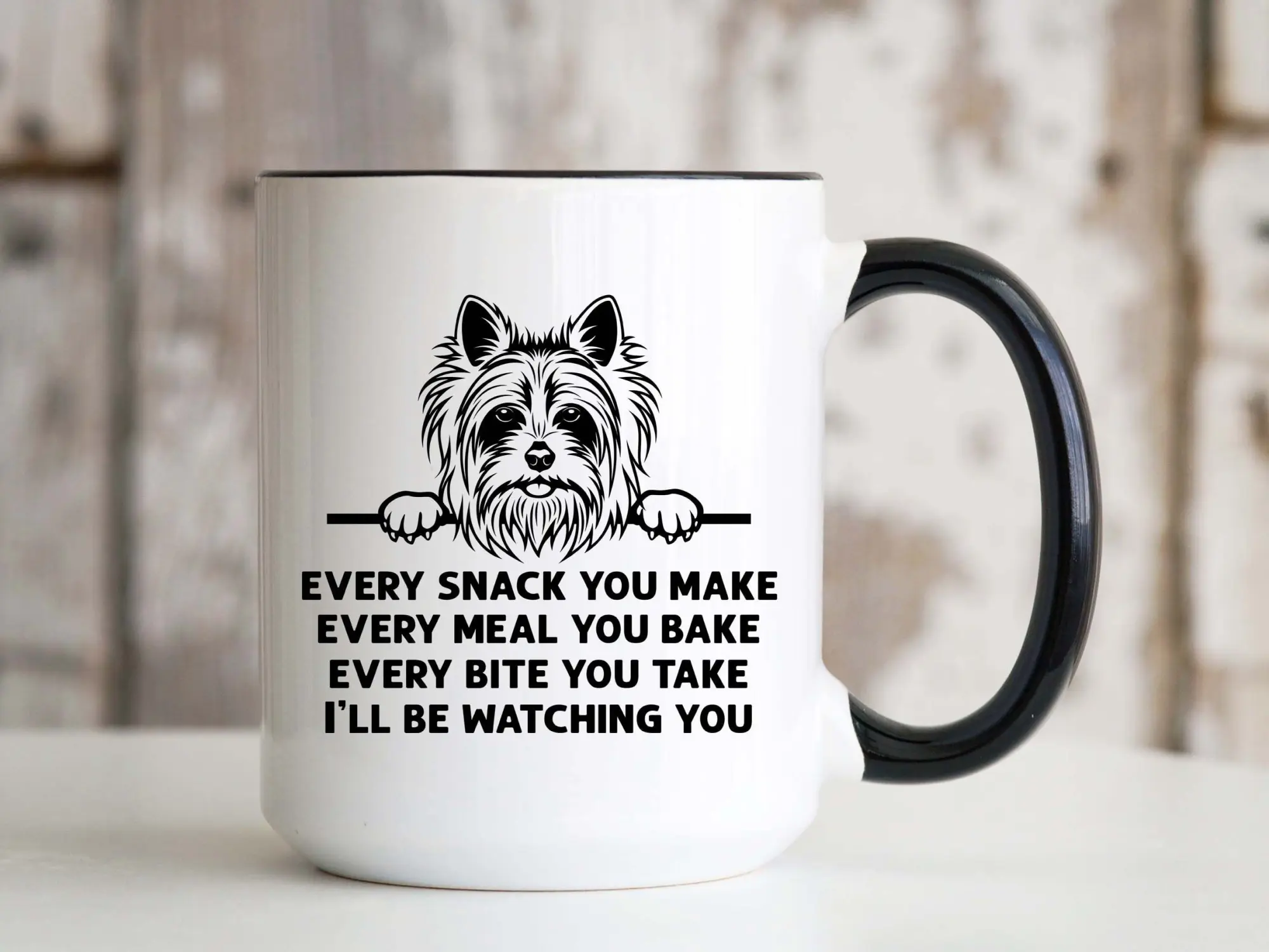 Every Snack You Make Yorkshire Terrier Mug 15oz Large Colored Handle Ceramic Coffee Cup Funny Gift Idea for Yorkie Dog Lover Men Women