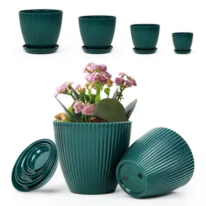 Home Plant Pots Indoor with Drainage Holes – Set of 6 Plastic Flower Pots (7.5/6.6/5.8/5.0/4.3/3.5 inch) — Modern Planters for Indoor Plants, Room & Office Décor, Christmas Gift