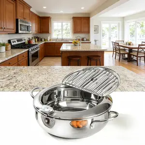 Stainless Steel Deep Frying Pan Non-Stick with Lid Oil Rack & 5 Bonus Gifts Included for Kitchen Cooking deep fryer pot