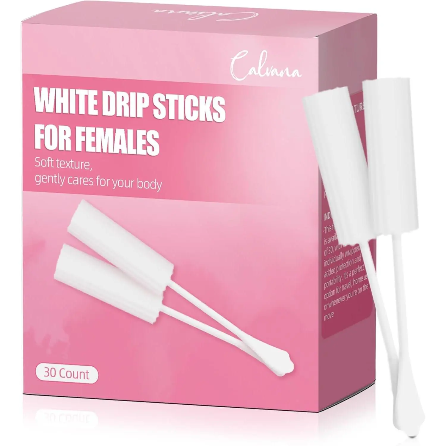 Females' 30-Pack White Drip Sticks, Awkward Essentials Sponge with Superior Absorption, Ergonomic Easy-Grip Long Handle, Soft Comfortable Design, Individually Packaged, Conveniently Portable, Ergonomic Easy-Grip Handle