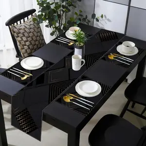 1 piece/5 piece/7 piece set, technology geometric modern gilded rectangular design table flag and placemat set, washable placemat table flag, used for home kitchen, restaurant, outdoor party, catering table flag and placemat decoration