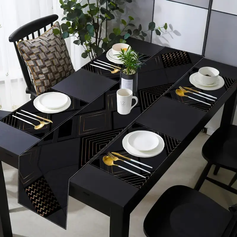 1 piece/5 piece/7 piece set, technology geometric modern gilded rectangular design table flag and placemat set, washable placemat table flag, used for home kitchen, restaurant, outdoor party, catering table flag and placemat decoration