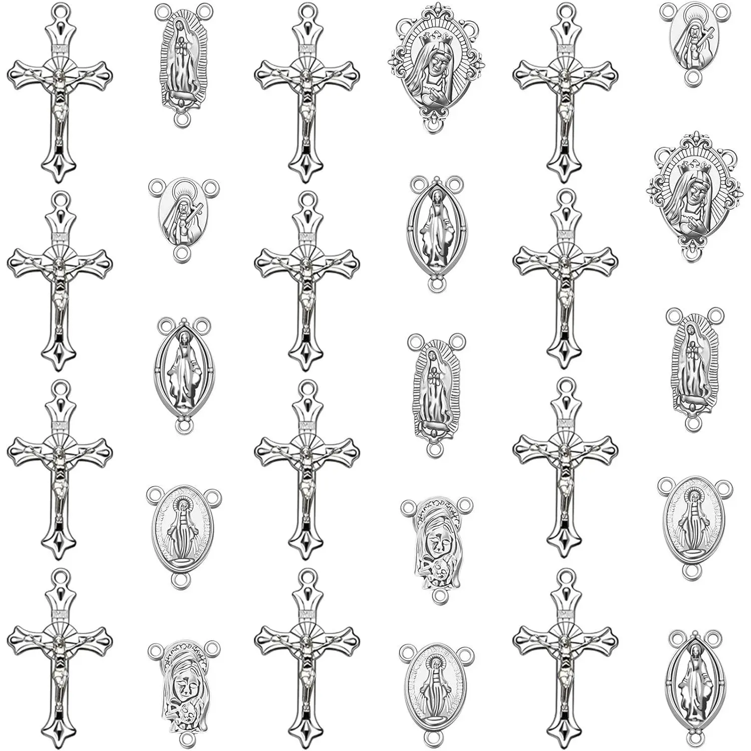 84 count/42Sets Alloy Rosary Cross and Center Medal Charms  Our Lady Link Connector Pendant For Diy Rosary Making Kit Supplies