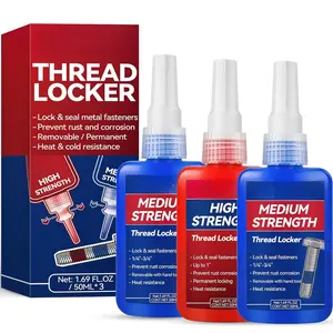 Thread Lock Blue and Red, Threadlocker Removable & Permanent, Thread Locker for Nuts, , Fasteners and Metals, Against Losening and Leakage (Medium 50 ml *2 + High 50 ml *1)