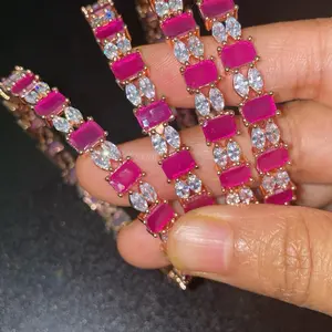 Ruby Cubic Zirconia Stone bangles- 4 pcs set Fashionable Bracelet Stackable Bracelet