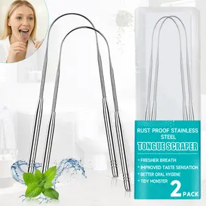 2 Pack Tongue Scraper Reduce Bad Breath U-Shape Stainless Steel for Adults Metal  Cleaner for Oral Care and Fresher Breath Tongue Portable Scraper