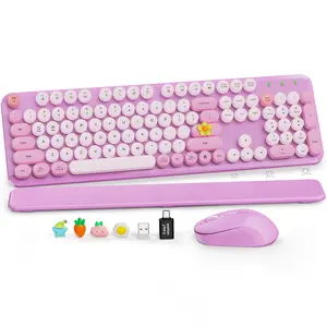 SABLUTE CK23 Charming Vintage Typewriter-Inspired Wireless Keyboard & Mouse Combo with Detachable Wrist Rest & Rounded Keycaps for Girls（Not Bluetooth)
