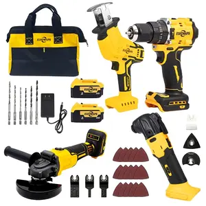 ELECMAPS FOR  20V MAX 4-Tool Combo Kit, Brushless Cordless Set With Cordless Drill, Angle Grinder, Multitool, Reciprocating Saw, Power Tool Accessories, 2x8.0Ah Batteries & Charger, Compact Tool Kit, Suitable For Home Improvement, The Best Gift For Men.