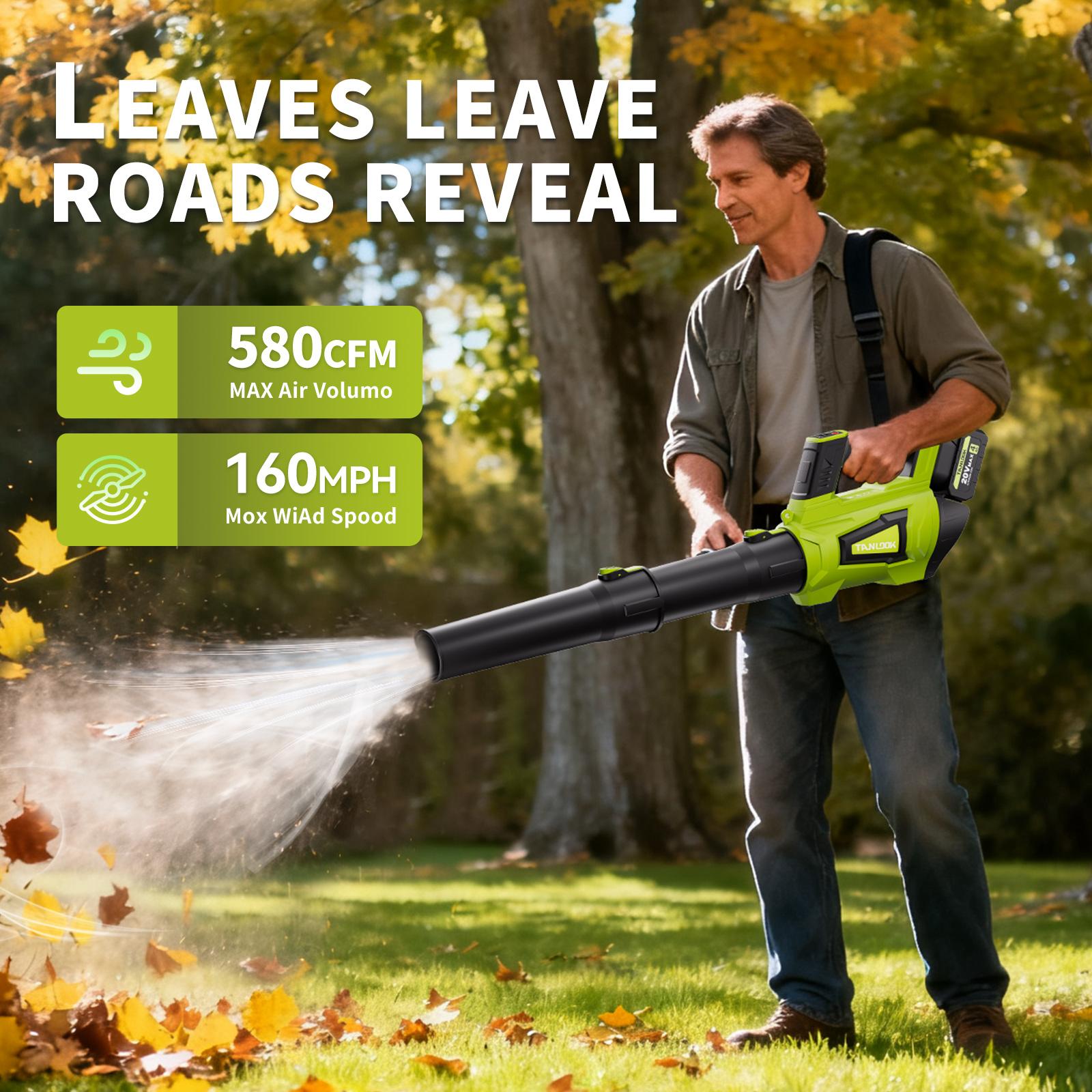 TANLOOK 20V Max Cordless Battery Operated Leaf Blower, Rechargeable Lightweight Portable Electric Handheld Tool for Lawn Care, Outdoor Cleaning & Car Drying (Leaf Blowers Battery Powered)