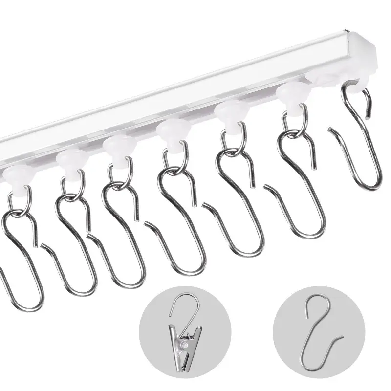 【DealsForYouDays】VEVOR Ceiling Curtain Track Set, 9.9 FT/3 Meter, Self Adhesive, No Drill Ceiling Track System for Curtains, Room Divider Curtain Track Ceiling Mounted for Living Room with Hooks and Hardware, White
