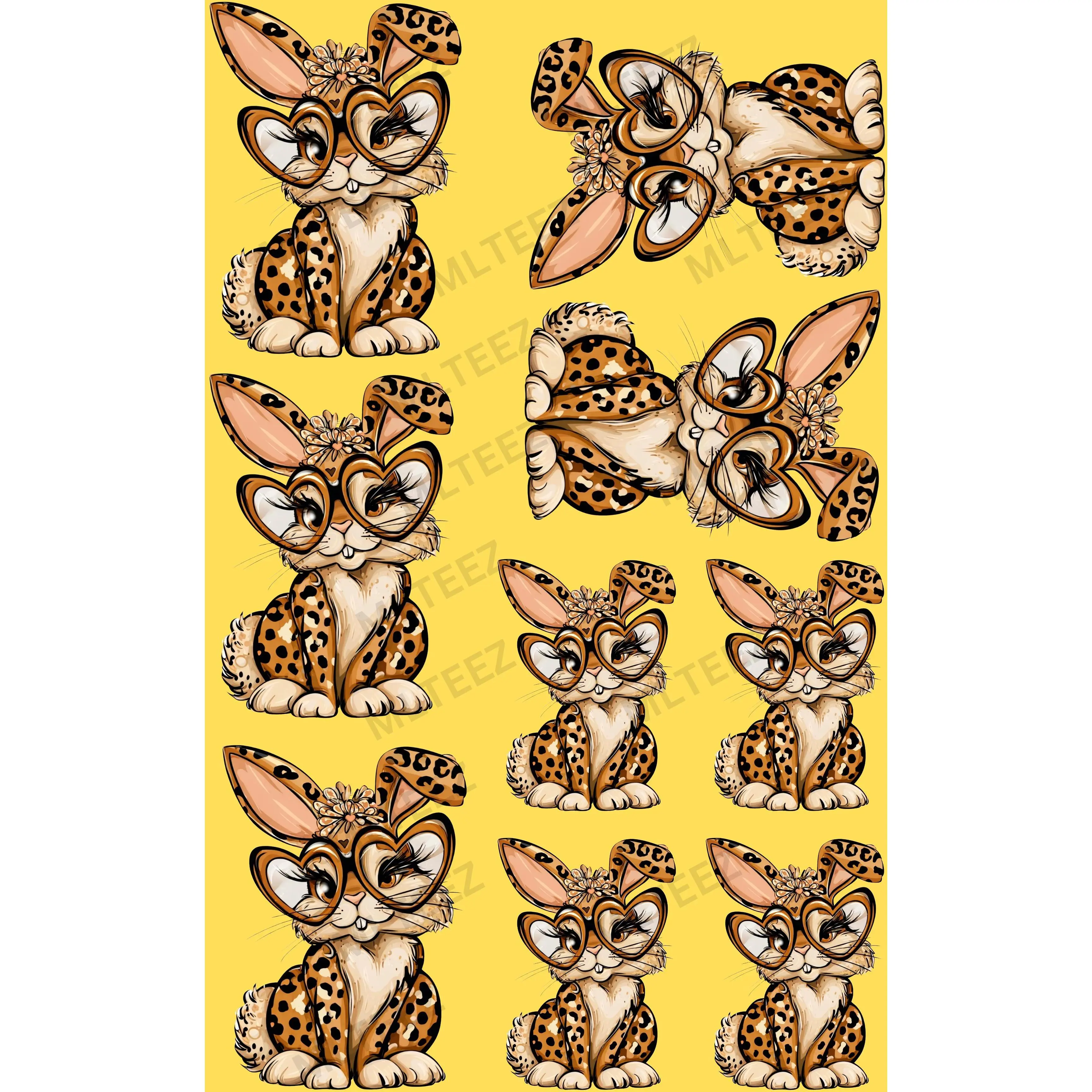 LEOPARD EASTER BUNNY (2) PREMADE GANGSHEET - 22X36 DTF TRANSFERS - DIRECT TO FILM