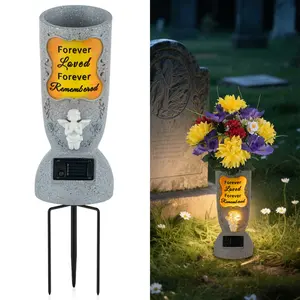 Solar-powered cross angel flowerpot solar-powered cemetery vase with LED for fresh/artificial flower vases, tombstone decoration, commemorative gifts for those who have lost their loved ones, Christmas decoration and Christmas gifts