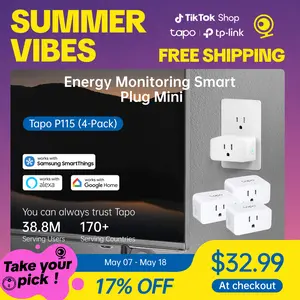 [Summervibes] TP-Link & Tapo P115 (4-Pack) – Mini Wi-Fi Smart Plug with Energy Monitoring | 15 A / 1,800 W | Works with Alexa, Google Home & Samsung SmartThings | Remote & Voice Control | Timer / Schedule / Away Mode | ETL Certified | 2.4 GHz Only