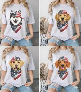 Dogs Patriotic Graphic Tshirt Sport Grey & Sand – 25 Cute Dogs Wearing American Flag Hats