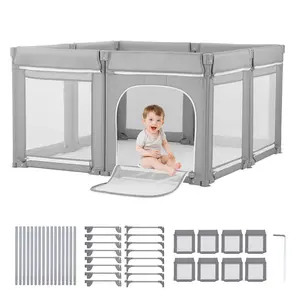 VEVOR Foldable Modular Baby Playpen, 78.7in x 70.1in Extra Large Toddler Safety Activity Center, Iron Rod & Oxford Fabric Build, Zippered Door, Soft Breathable Mesh, Indoor-Outdoor Use
