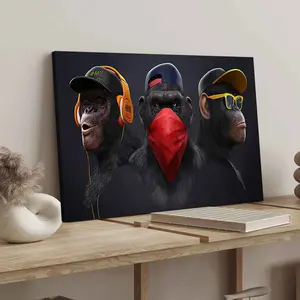 Trendy Gorilla Poster, Fun Animal Decor, Wall Decoration, Modern Art Canvas Print, Waterproof Wall Art, Wood Wall Art for Living Room & Bedroom, Ideal Gift Idea