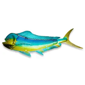 G128 36 IN Green Mahi-mahi Metal Wall Art Decor | Tropical Ocean Theme Indoor Outdoor Wall Art Hanging Decor for Bedroom, Living Room, Garden, Patio