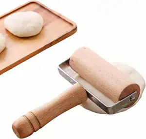 Stainless Steel & Beechwood Rolling Pin with Adjustable Thickness - Ergonomic Dumpling/Pasta Maker , Pizza, Kitchen Tool for Home Chefs, Dishwasher Safe & Rustproof Design