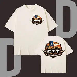 Men's Fitted Short-Sleeve Cotton-Spandex Sport T-Shirt - CTT Oil Exploration & Cattle Graphic Print, Classic Stretch Fabric Menswear, Landman Movie Casual Top (Grey)