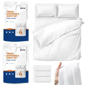 Travel essentials - Individually packaged portable extra-large disposable four-piece bedding set (duvet cover, bed sheet, 2 pillowcases) | A sanitary solution for business travel and family emergencies.