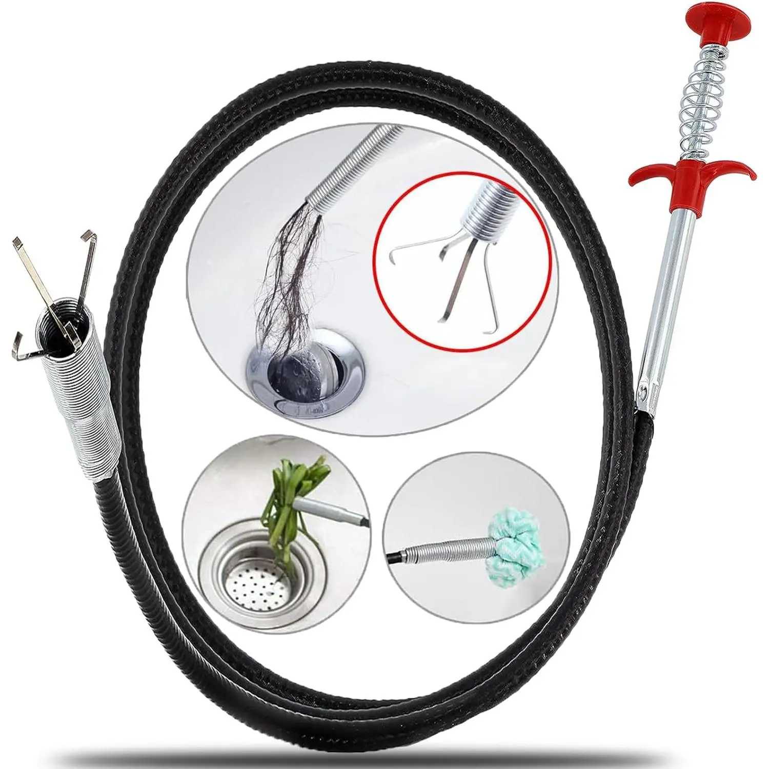 118in Drain Snake Hair Drain Clog Remover Tool,Flexible Grabber Reacher Tool with 4 Claws,Drain Sink Unblocker Sink Grabber Spring Drain Hair Remover Tool for Kitchen Sink Bathroom Tub Toilet Drains