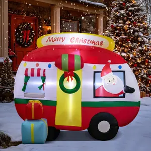 7 FT Christmas Inflatables Decoration with Bright LED Lights and Power Adaptor,Santa Claus on Minibus Scene Inflatable,Weather-Resistant,Yard Decoration for Lawn,Garden,Patio,Holiday and Home