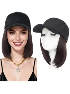 Women's Baseball Cap Wig Set, Fashionable Versatile Snapback Hat, Bob Cut Shoulder-Length Straight Hair, Natural Realistic Look, Synthetic Material Wigs