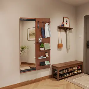 [Bask Home]Wall Mount Full Length Mirror with Shelves Pegboard Hooks & Sliding Door Multi Functional Design Panel for Bedroom Living Room Entryway TikTok Viral Space Saving Organizer Mirror