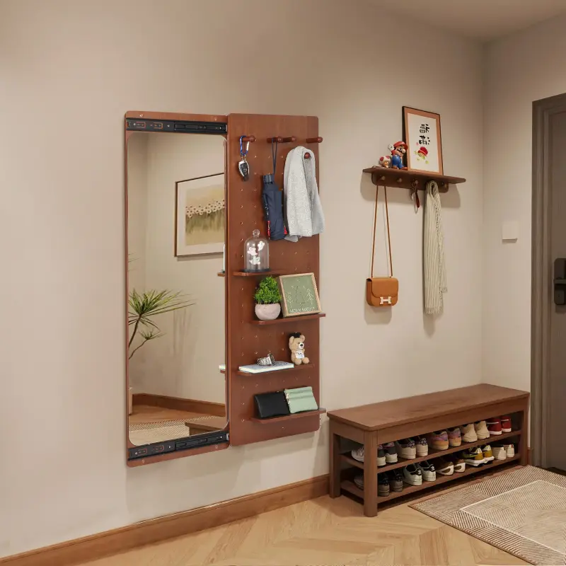 [Bask Home]Wall Mount Full Length Mirror with Shelves Pegboard Hooks & Sliding Door Multi Functional Design Panel for Bedroom Living Room Entryway TikTok Viral Space Saving Organizer Mirror