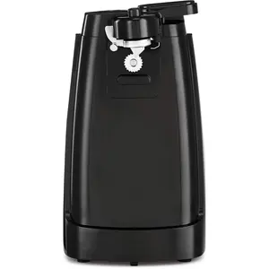 Electric Can Opener and Knife Sharpener, Black Countertop Kitchen Gadget with Removable Cutting Lever, Cord Storage and Stainless Steel Blade for Easy Can Opening, Food Prep, Small Kitchens and Daily Cooking