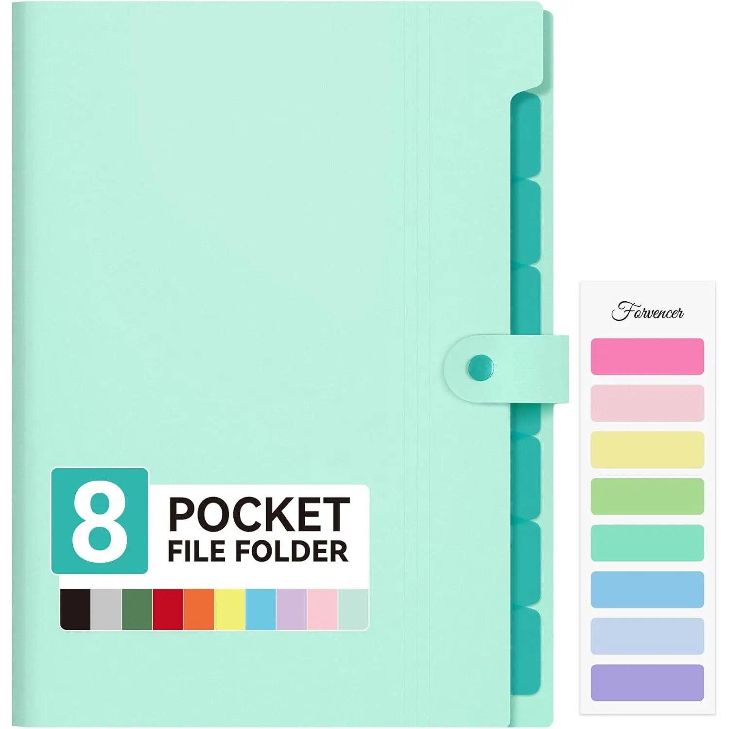 Expanding File Folder with 8 Pocket, Letter Size Accordion File Organizer, Portable Folders for Documents, Cute Paper Organizer, Filling Products for School Office Supplies, Mint Green