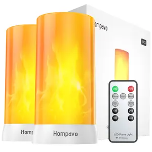 Hompavo 【Upgraded】 LED Flame Lights with Remote & Timer, 4-Mode Rechargeable Battery Operated Flameless Candles, Waterproof Pillar Flickering Lanterns for Bathroom Patio Wedding Halloween Home Decor