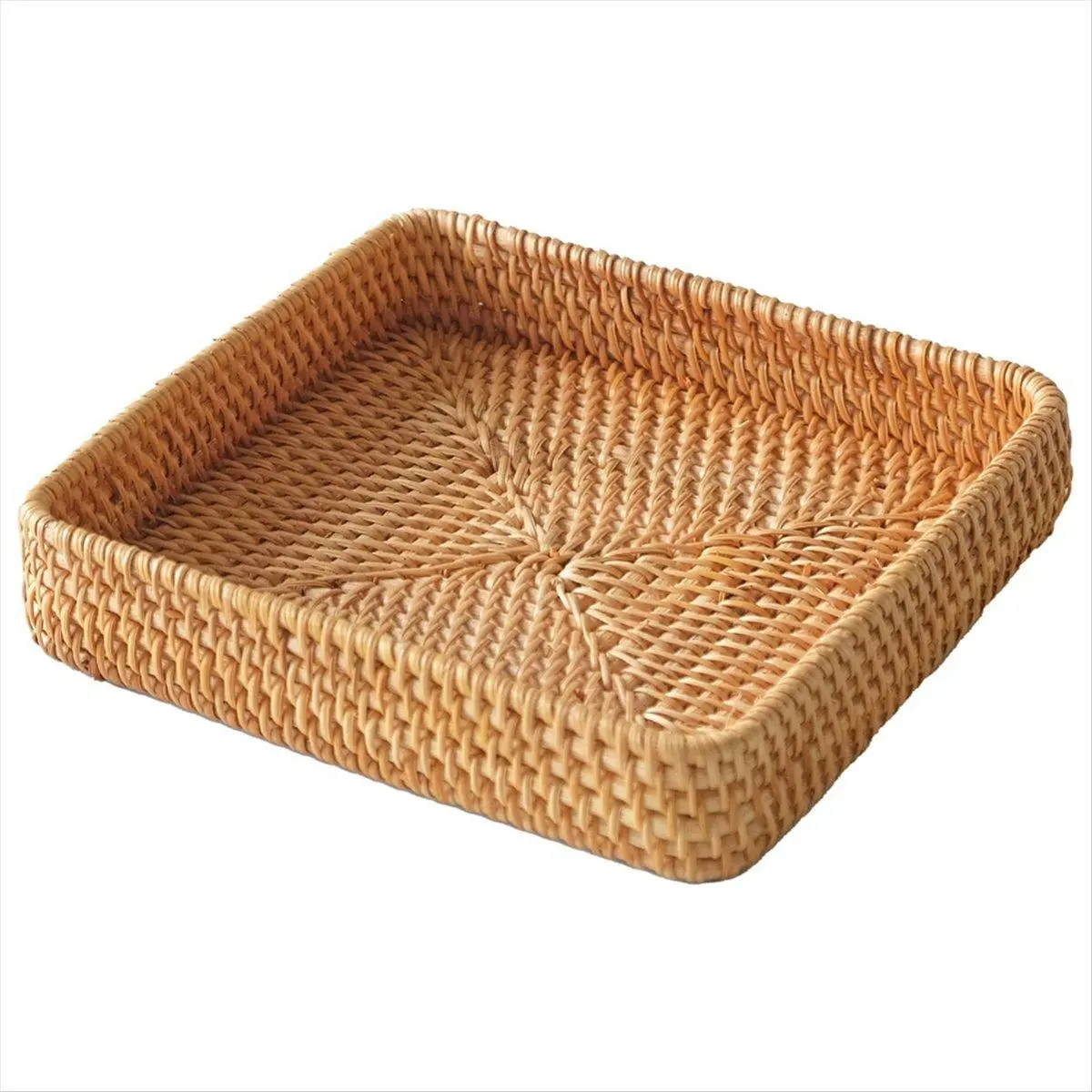 Rattan Serving Tray,Square Woven Tray Wicker Storage Basket,Square Wicker Baskets for Organizing,Wicker Serving Baskets