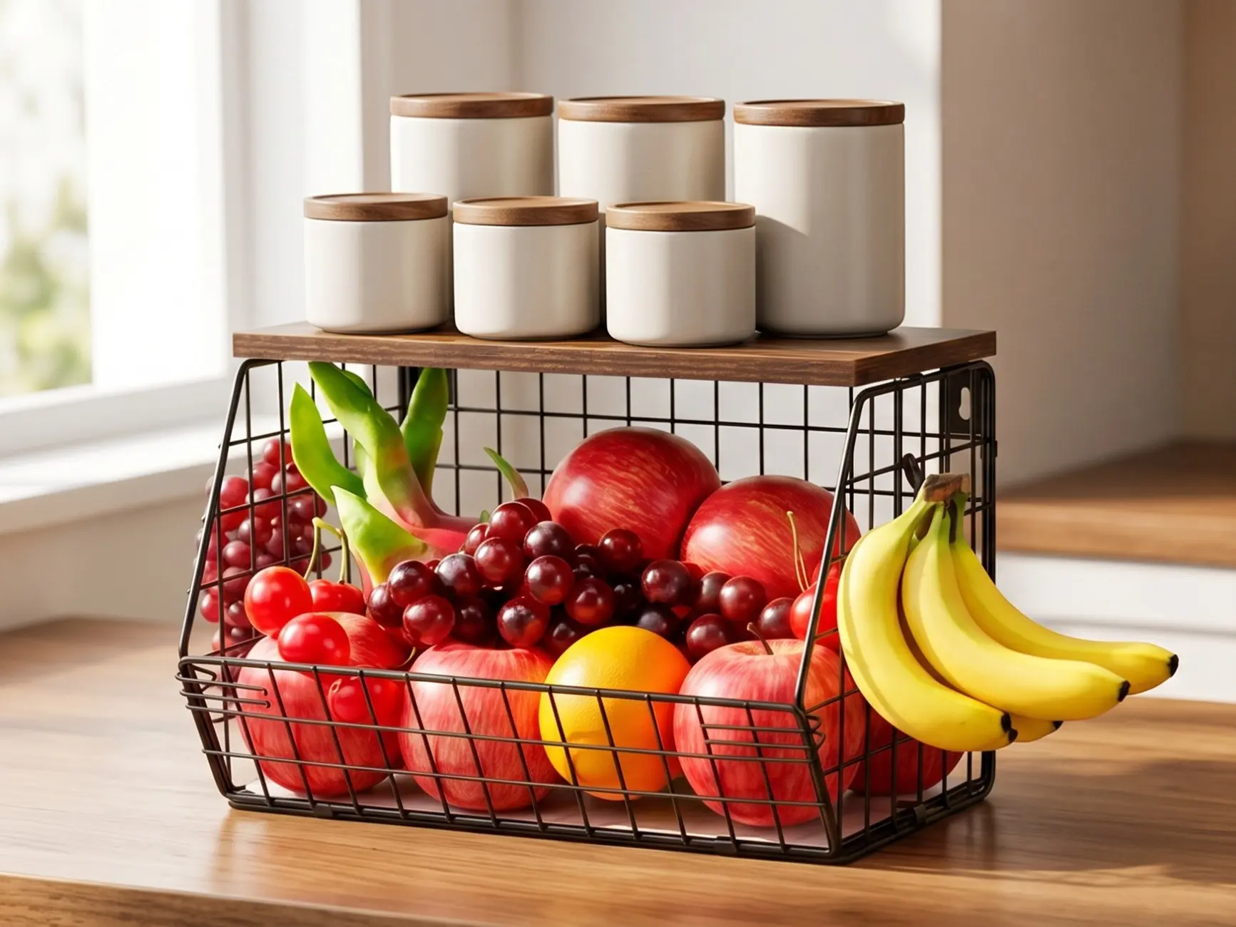 Wall-Mount Metal Storage Basket - Smooth, Durable, Stackable Iron Organizer with Breathable Design, Space-Saving for Kitchen Fruit-Vegetable or Bathroom Towel-Toiletry Home Supplies