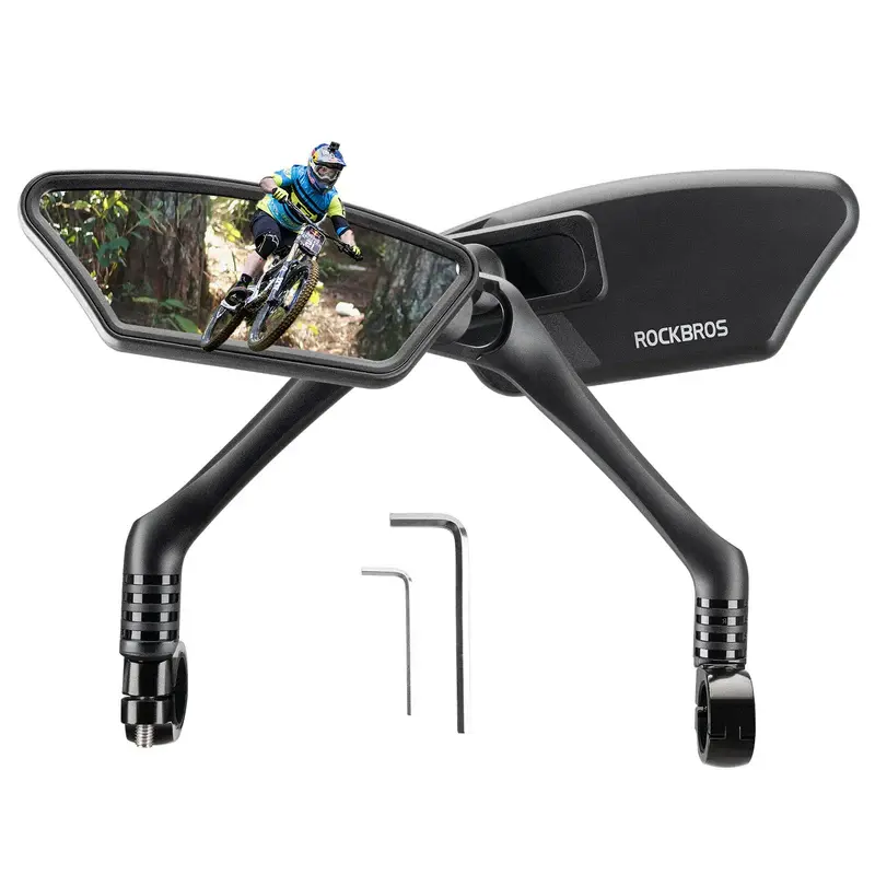 ROCKBROS HD Blast-Resistant Bike Mirror for Handlebars, 360° Adjustable Rear View Mirror, Bike Gear, Cycling Accessories, Ebike Accessories, Fits 21-26mm Handlebars, Easy Install for Left & Right Side
