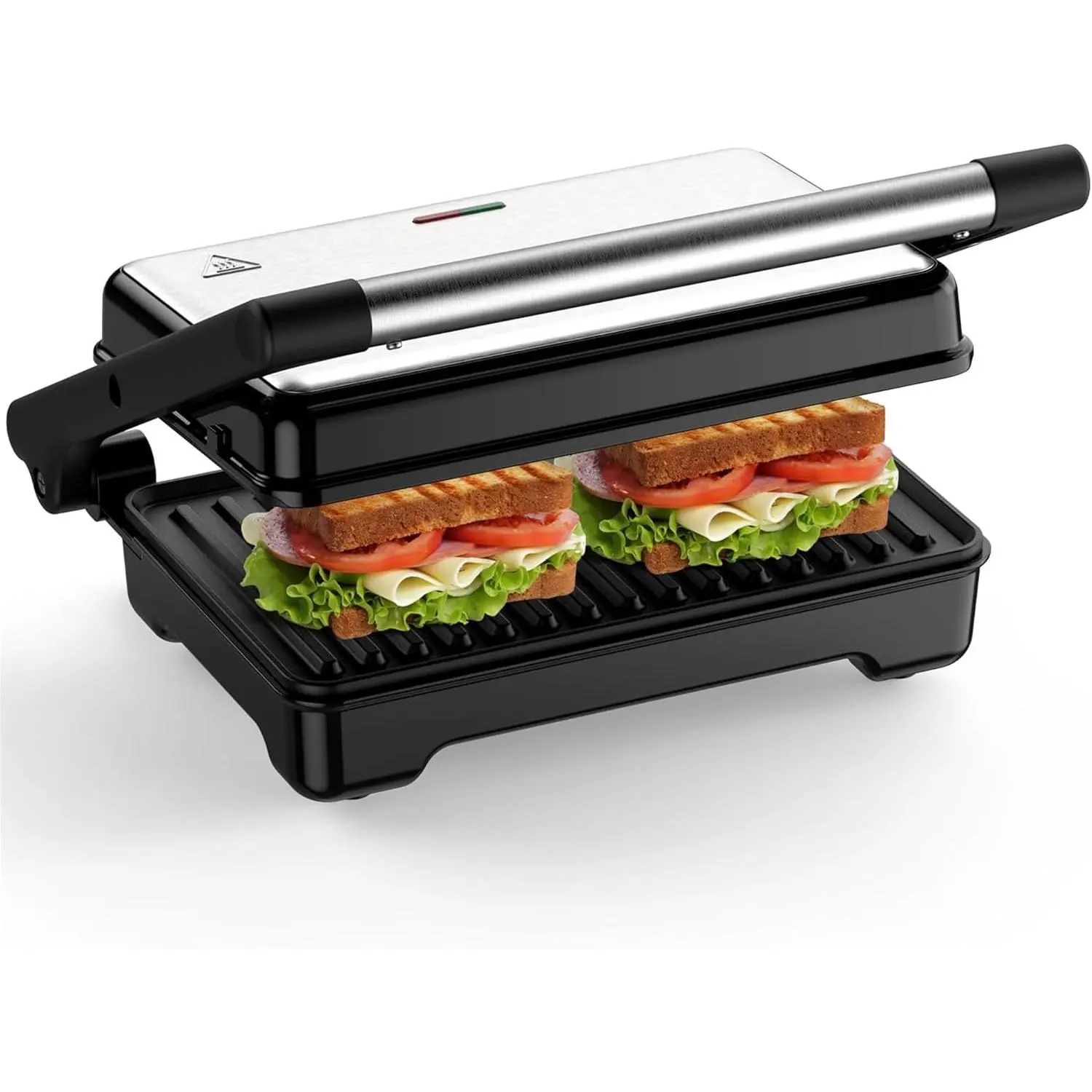 1200 W Panini Grill Press,Sandwich Maker, Panini Maker with Non-Stick Coated Cast Aluminum Plates, Fits 2 Slices of Bread, 180-Degree Opening, Easy to Clean,Versatile Use Electric Indoor BBQ Cooker frittata nonstick surface, Corded, Cast Aluminum Plates C